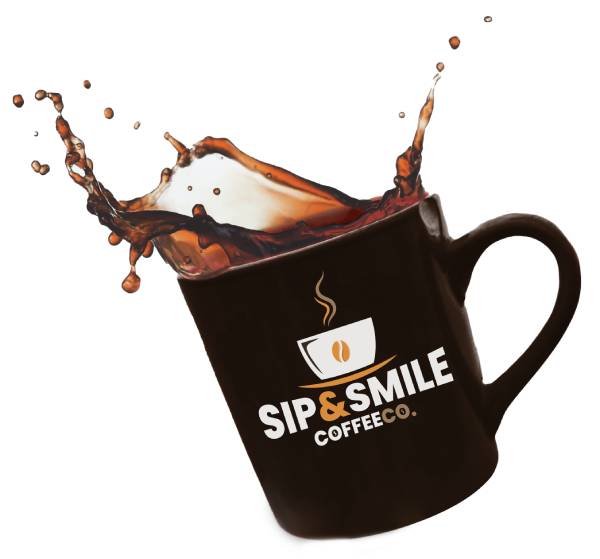 Sip and Smile Gourmet Coffee logo on a cup of coffee